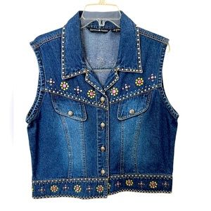 GORDON & JAMES LADYS BLUE JEAN VEST WITH RHINESTONES AND SILVER STUDS SI…